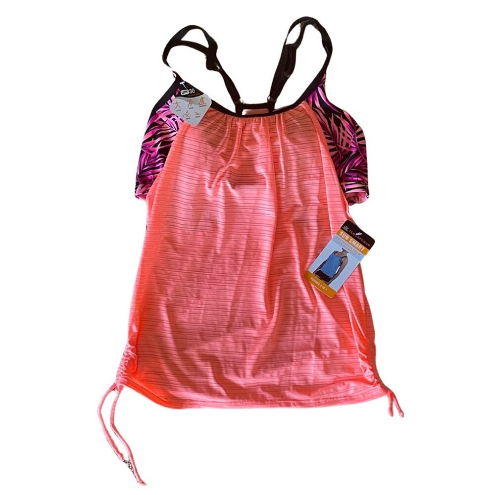 ZeroXposure 2 in 1 ruched athletic colorful built in bra tank top. Size M. NWT